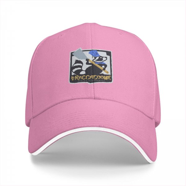 Black baseball cap with raccoon chef graphic and RACCACOOKIE text
