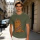 Olive green t-shirt with a grumpy cat in a Chewbacca-style bandolier print