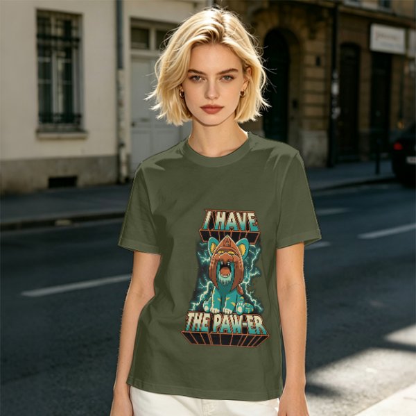 I Have The Paw-er Lion Graphic Olive T-Shirt