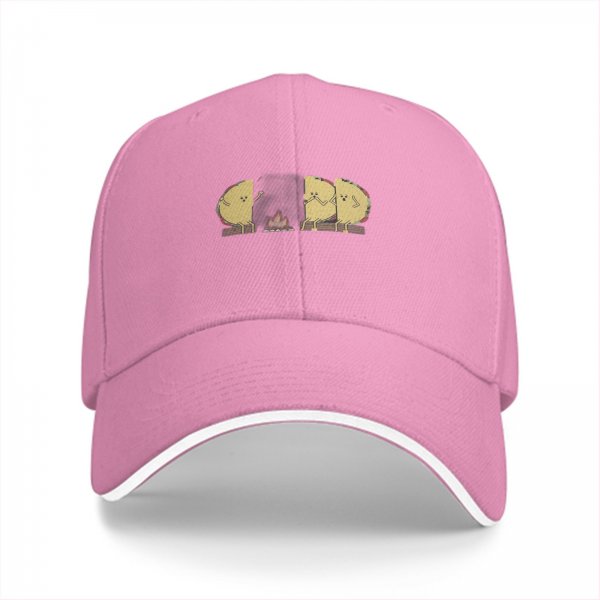 Black baseball cap with cartoon tacos gathered around a campfire graphic