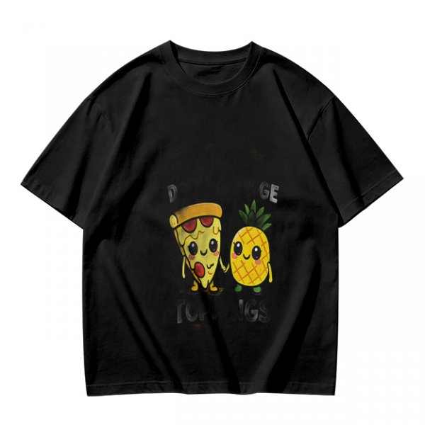 Olive T-shirt with Cute Pizza and Pineapple Cartoon Print