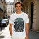 Olive T-shirt with two warriors standing in water holding swords