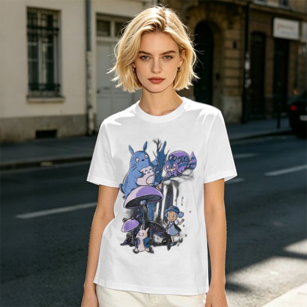 Olive T-Shirt with Whimsical Fantasy Creature and Character Print