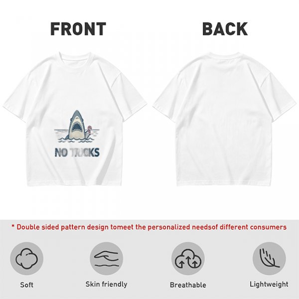 Olive T-shirt with Shark Holding Candy Cane and No Tricks Text