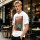 Olive t-shirt with comic print of Hulk and Thor mid-smashed interaction