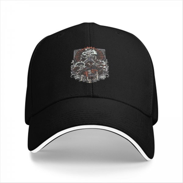 Black Baseball Cap With Dark Fantasy Graphic Print