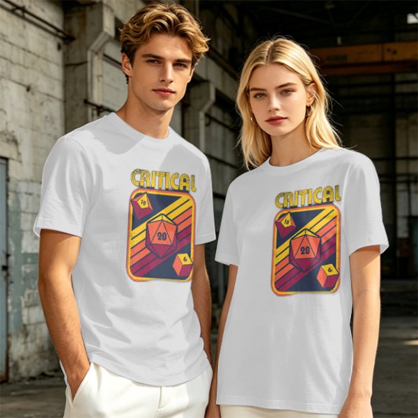 Retro Critical D20 Dice T-Shirt for Tabletop RPG Fans