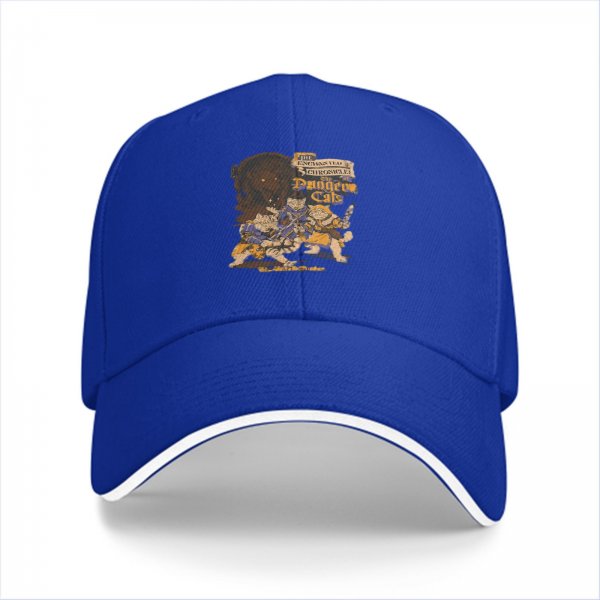 Black baseball cap with fantasy cat adventure graphic print