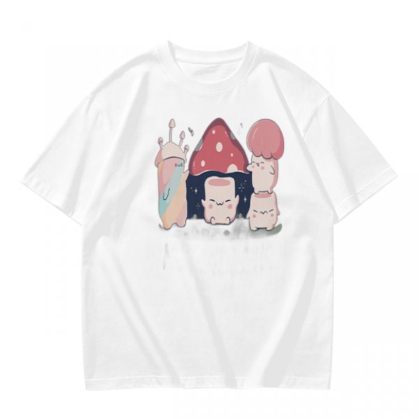 Olive Green T-Shirt With Cute Mushroom Creature Graphic