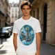 Olive T-Shirt With Starry Night Style Sailing Ship Ocean Art