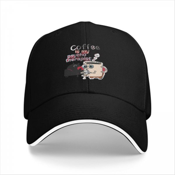 Coffee is my psychotherapist black baseball cap with cartoon print