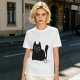 Oversized Army Green T-Shirt With Surprised Black Cat Graphic
