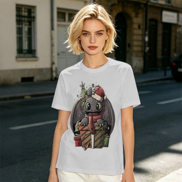 Christmas Toothless Dragon T-Shirt with Holiday Gifts and Decor