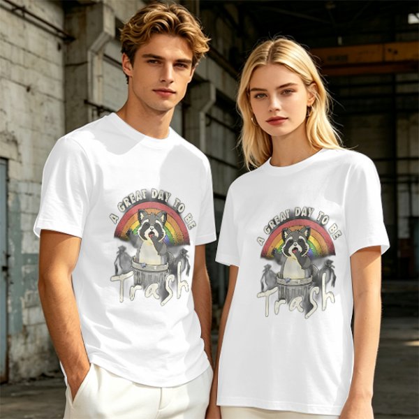 Olive Graphic T-Shirt With Raccoon Rainbow 'A Great Day To Be Trash' Print