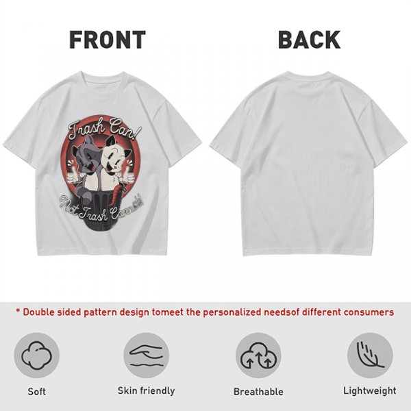Olive t-shirt with retro cartoon raccoon and dog trash can print