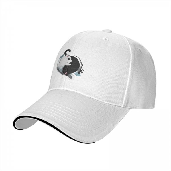 Black Baseball Cap With Yin Yang Cats Graphic Design