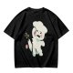 Olive T-Shirt With Angry Fluffy White Creature Swatting At Bee Print