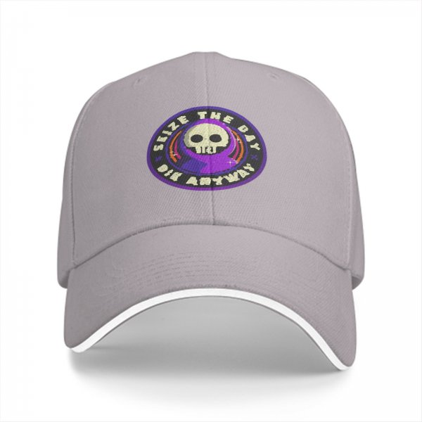 Black Baseball Cap With 'Seize The Day Die Anyway' Grim Reaper Skull Graphic