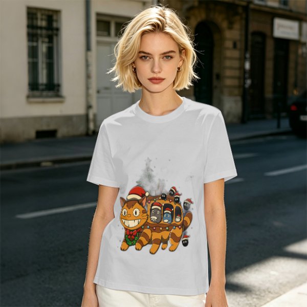 Christmas Catbus T-Shirt with Festive Spirited Away Characters