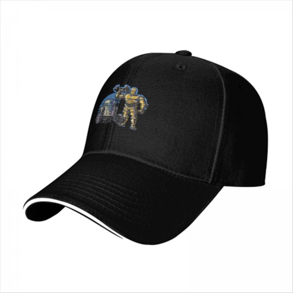 Black Baseball Cap with Star Wars R2-D2 and C-3PO Graphic
