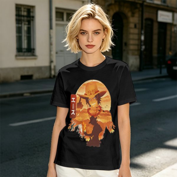 One Piece Portgas D. Ace Graphic Olive T-Shirt