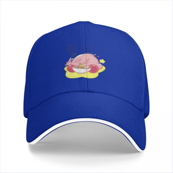 Black baseball cap featuring Kirby eating ramen