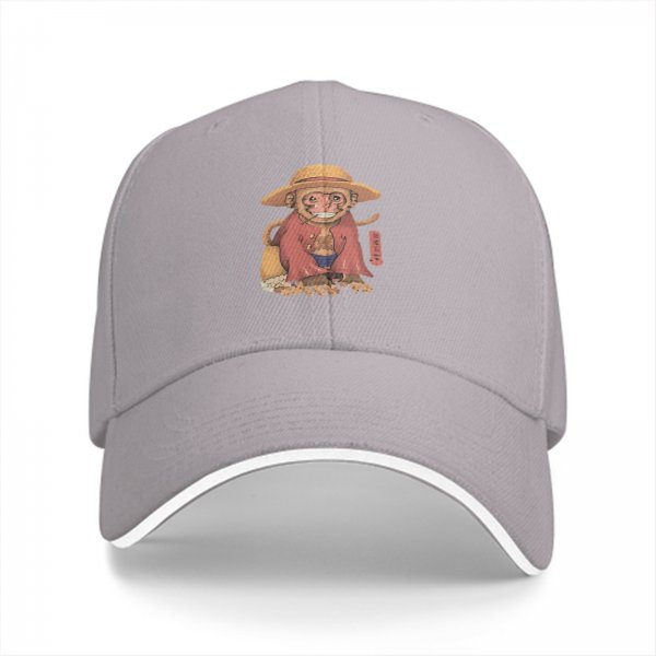 Black Baseball Cap With Monkey In Straw Hat Graphic