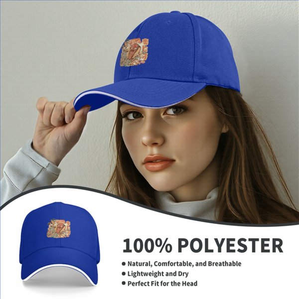 Black baseball cap with giant hot kaiju destroying city graphic