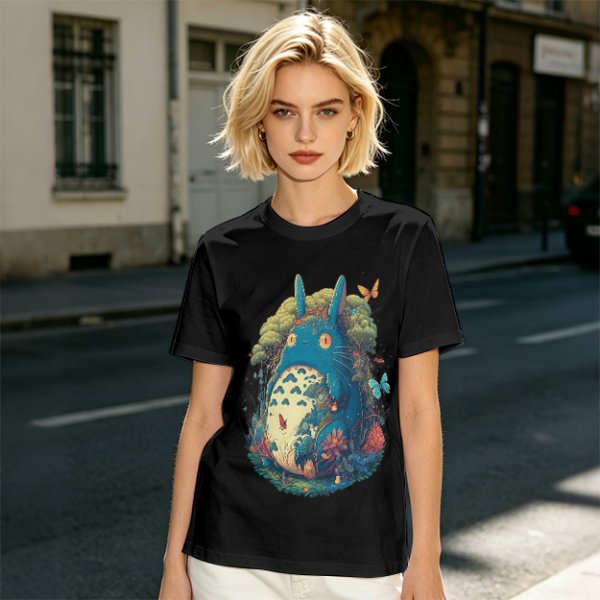 Olive T-Shirt with Whimsical Forest Spirit and Butterfly Print