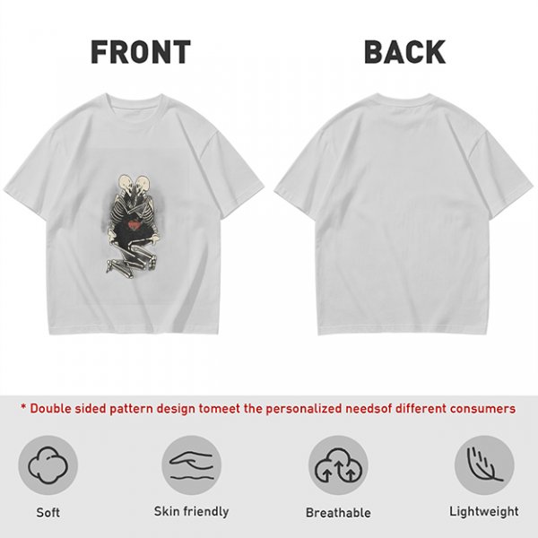 Olive T-Shirt With Skeleton Couple Embracing Red Heart Print