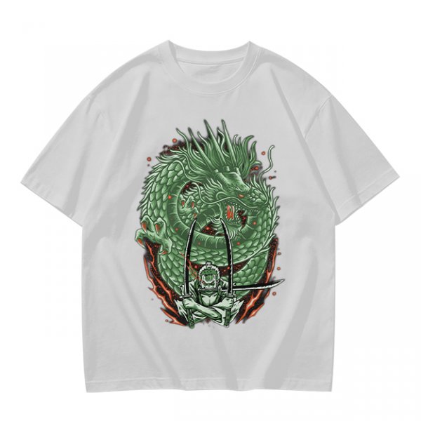 Olive T-shirt with Green Dragon and Samurai Warrior Graphic