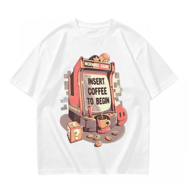 Gaming Themed T-Shirt With 'Insert Coffee To Begin' Print
