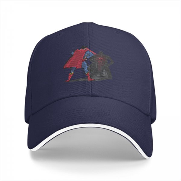 Black baseball cap with Superman and Batman shadow graphic