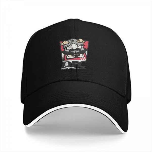 Black baseball cap with DFC viking mascot graphic