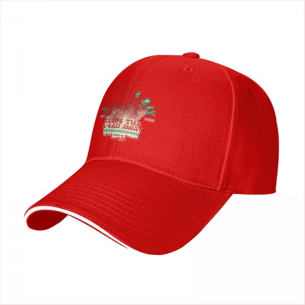 Black baseball cap with 'Keeps The A-Sad Away' graphic print