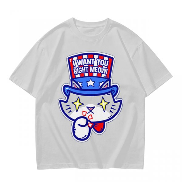 Olive T-Shirt With Patriotic Cat 'I Want You Right Meow' Print
