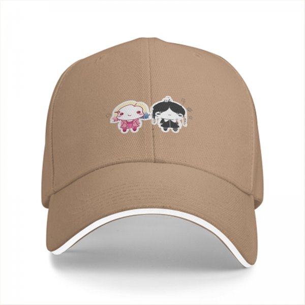 Black Baseball Cap With Cute Wednesday Addams And Enid Sinclair Chibi Art