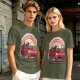 Olive T-Shirt With Red Convertible Car, Rainbow And People Graphic