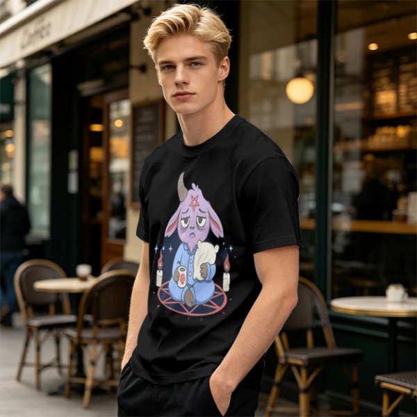 Oversized T-Shirt With Sleepy Baphomet Goat In Pajamas Print