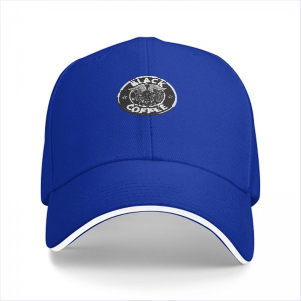 Black Coffee Logo Black Baseball Cap With White Brim Trim
