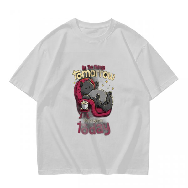 Olive T-Shirt With Relaxed Cat 'Tomorrow For A Better Today' Print