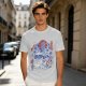 Olive green t-shirt with cat bus and Japanese traditional art print