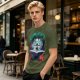 Olive T-shirt with fantasy forest glider rider graphic print