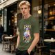 Olive t-shirt with funny pigeon pizza 'Give me food or I will poop' print