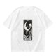 Olive t-shirt with The Moon tarot card skeleton and crescent moon print