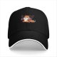 Black baseball cap with a cheerful fox holding chainsaws graphic