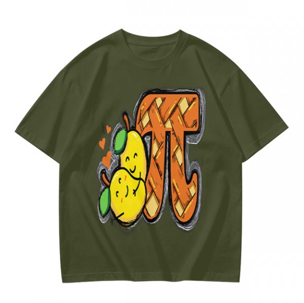 Olive green t-shirt with pear pi pie graphic design