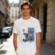 Olive T-Shirt With Whimsical Blue Cat And Mushroom Figure Print