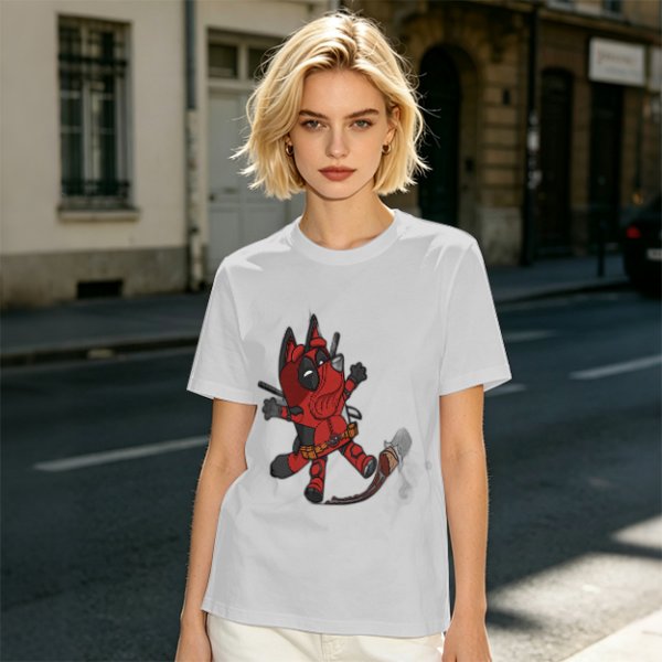 Olive Green T-Shirt With Cute Deadpool Dog Graphic Print