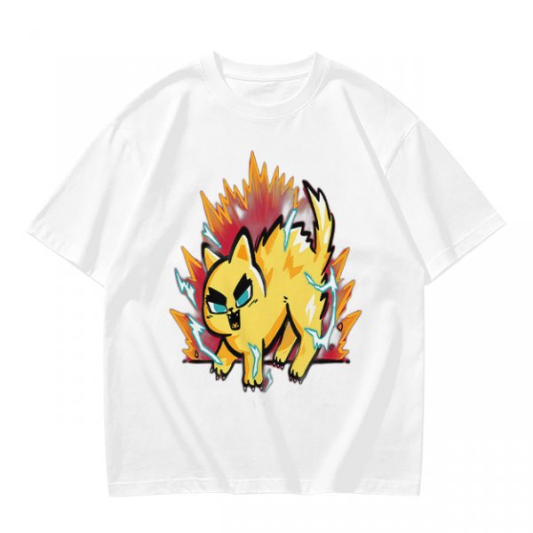 Olive T-Shirt With Super Saiyan Style Electric Cat Graphic